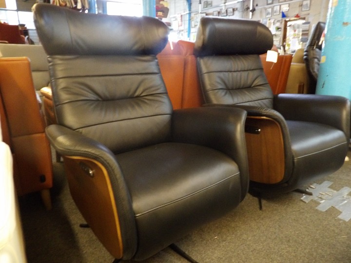 Grey Leather Swivel Recliner Chair
