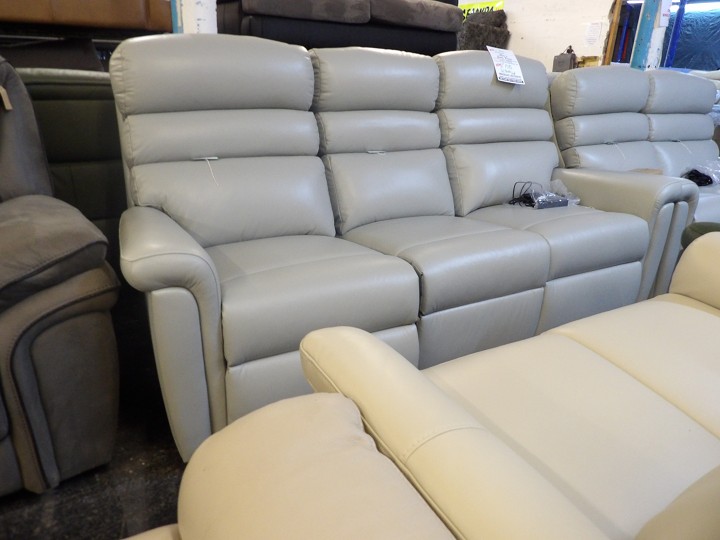 Light Grey Leather Recliner Sofa Set