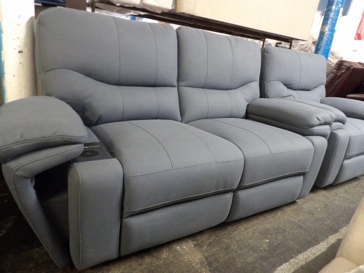 Blue Grey Fabric Recliner Sofa Set