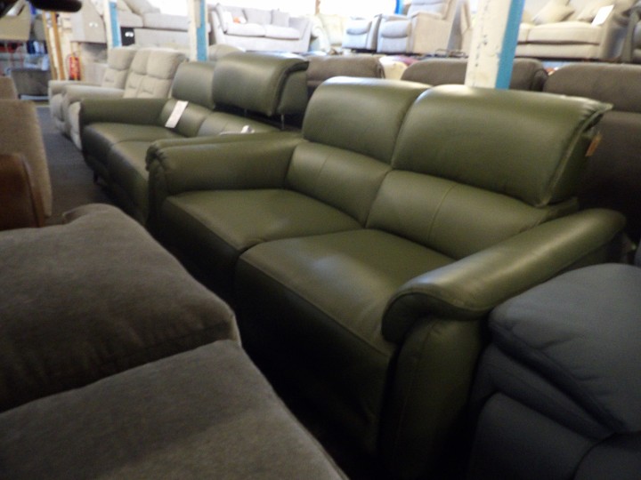 Green Leather 3 Seater Sofa