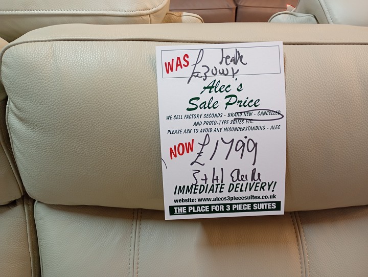 Sofa #1425 at Alec's clearance warehouse, Bolton