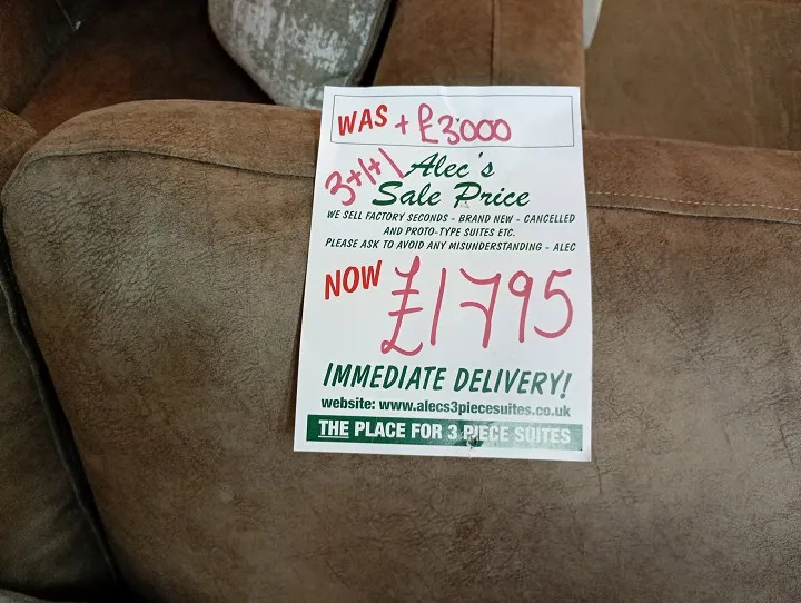 Sofa #1080 at Alec's clearance warehouse, Bolton