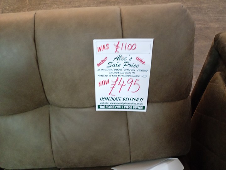 Sofa #1315 at Alec's clearance warehouse, Bolton
