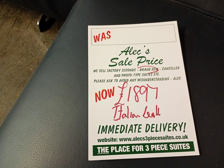 Sofa #1276 at Alec's clearance warehouse, Bolton