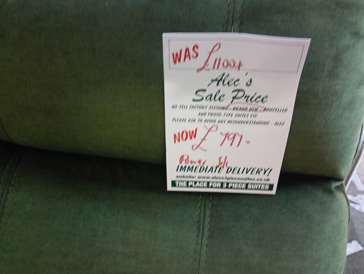 Sofa #1382 at Alec's clearance warehouse, Bolton
