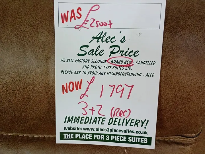 Sofa #1129 at Alec's clearance warehouse, Bolton