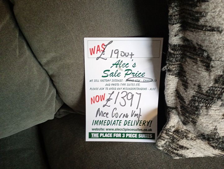 Sofa #1350 at Alec's clearance warehouse, Bolton