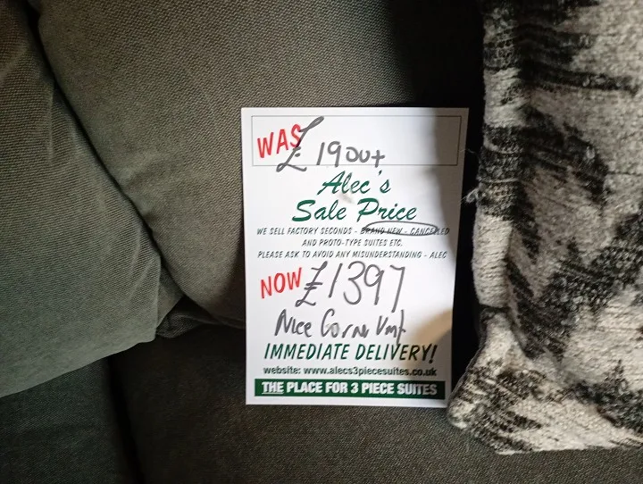 Sofa #1105 at Alec's clearance warehouse, Bolton