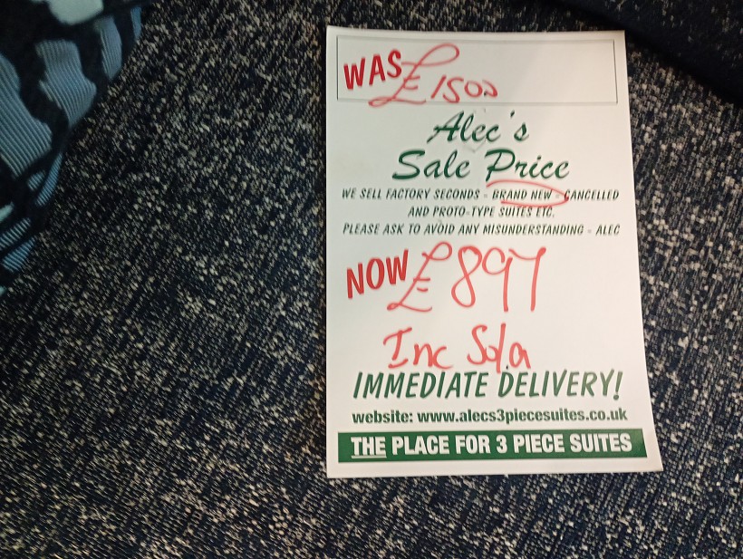 Sofa #1625 at Alec's clearance warehouse, Bolton