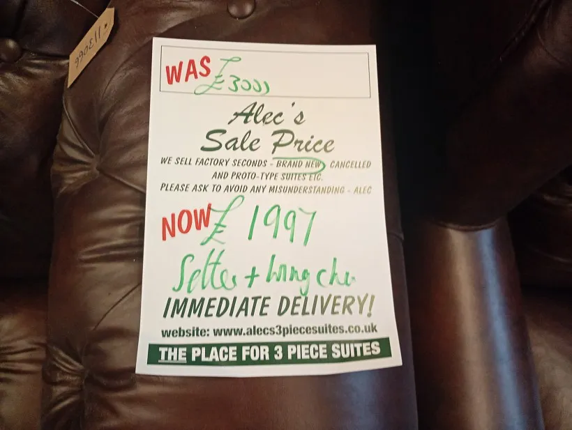 Sofa #1557 at Alec's clearance warehouse, Bolton