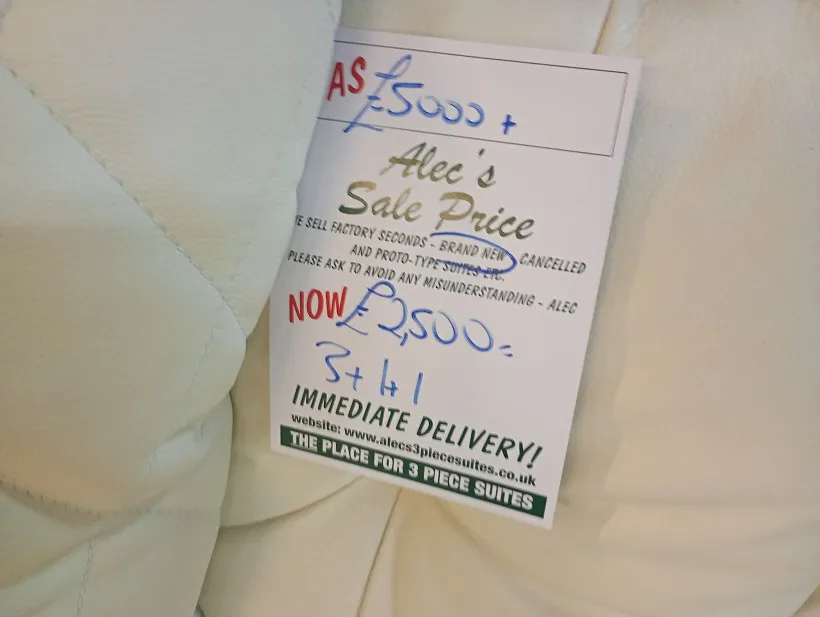 Sofa #1559 at Alec's clearance warehouse, Bolton