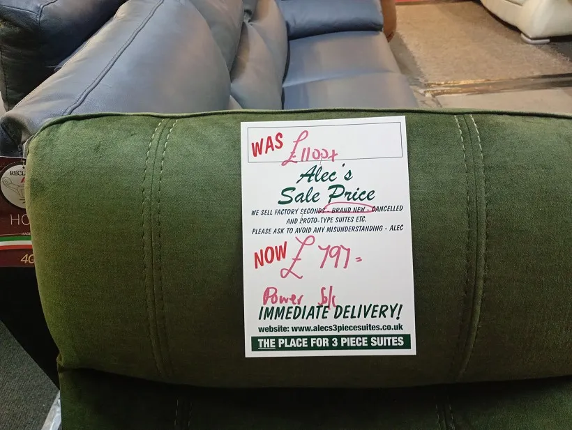 Sofa #1515 at Alec's clearance warehouse, Bolton