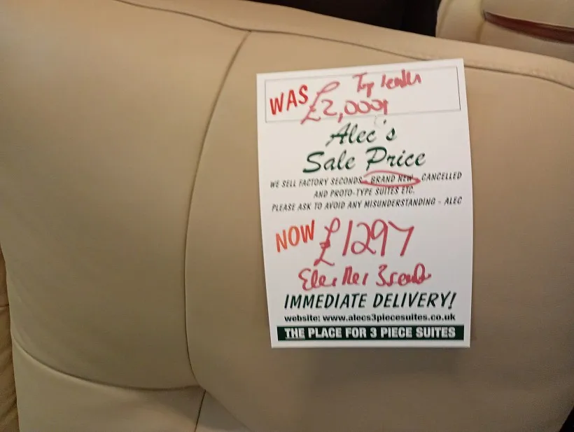 Sofa #1501 at Alec's clearance warehouse, Bolton