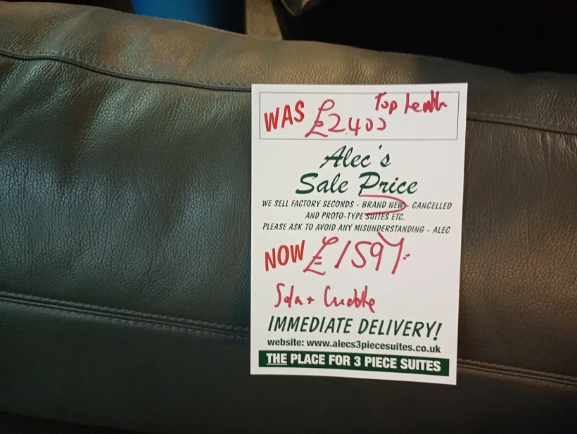 Sofa #1497 at Alec's clearance warehouse, Bolton