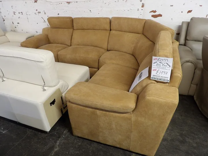Tan leather power recliner corner sofa with deep seating