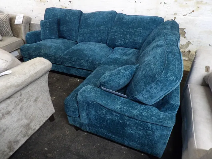 Blue fabric corner sofa with deep seating