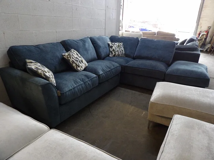 Large Blue Fabric Corner Sofa