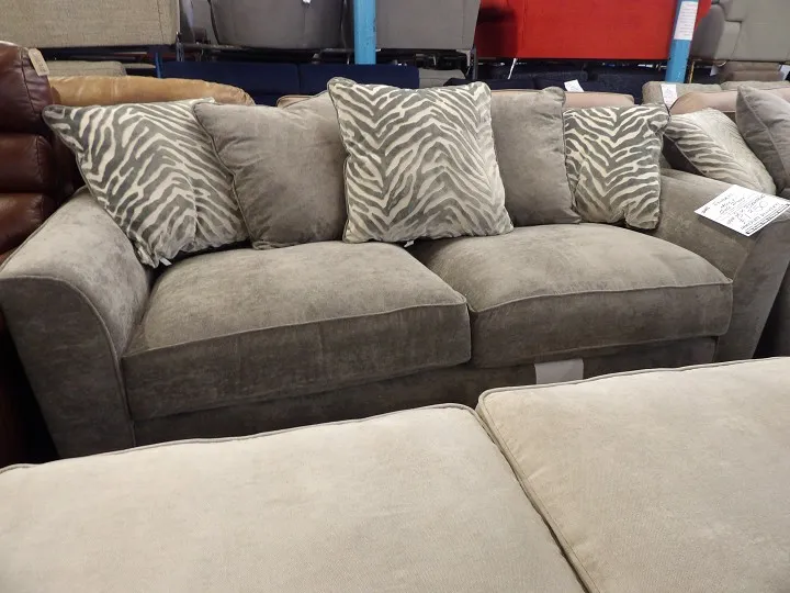 Grey Fabric Sofa Set with Pattern Cushions