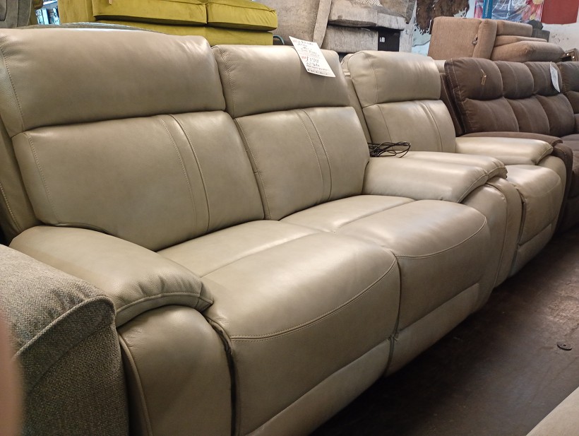 Stone Leather 3 and 2 Seater Electric Recliner Set